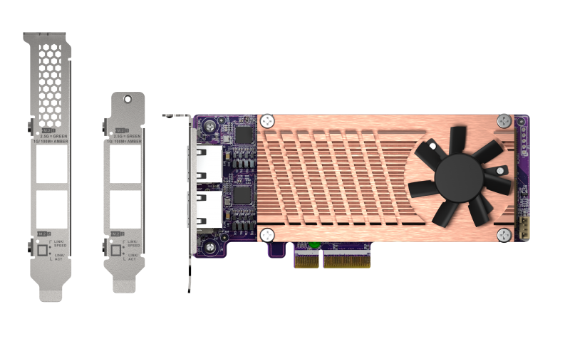QM2-2P2G2T QNAP QM2-2P2G2T Expansion card 2 slots M.2 2280 NVMe. PCIe Gen3 x4 interface, 2x 2.5 GbE BASE-T.